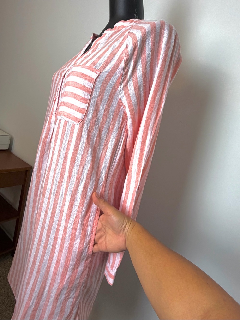 Martha Stewart Pink & White Striped Long Sleeve Henley Shift Dress size Small - Picture 5 of 7